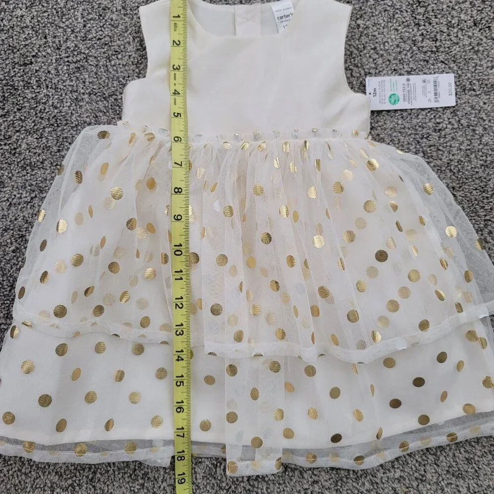 Carter's Baby Girls Off White Dress with Pokeadots 12 Months New with Tag!